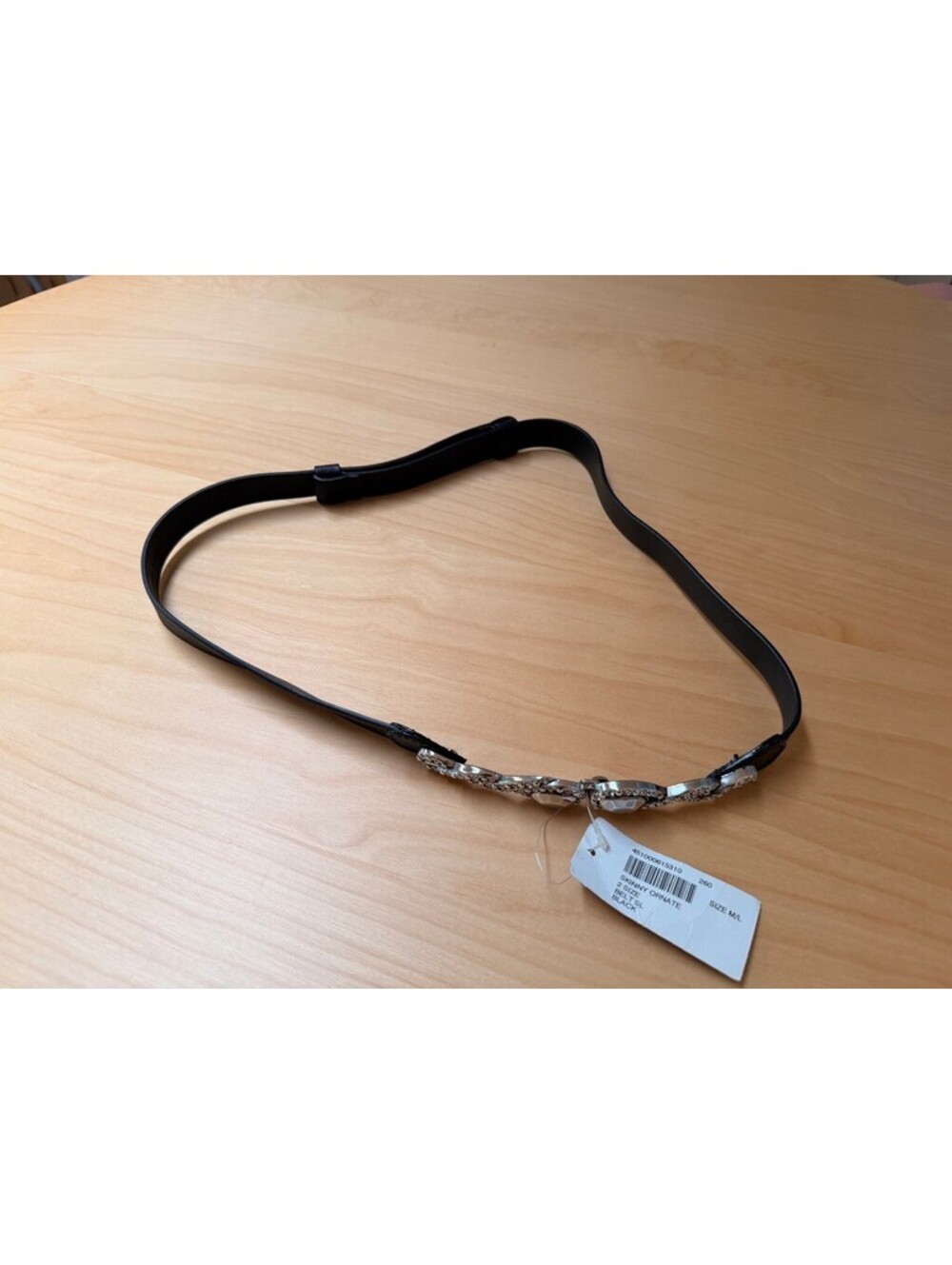 NWT Chicos Black Leather Belt Decorative Silver-Tone Embellishments, Size M/L